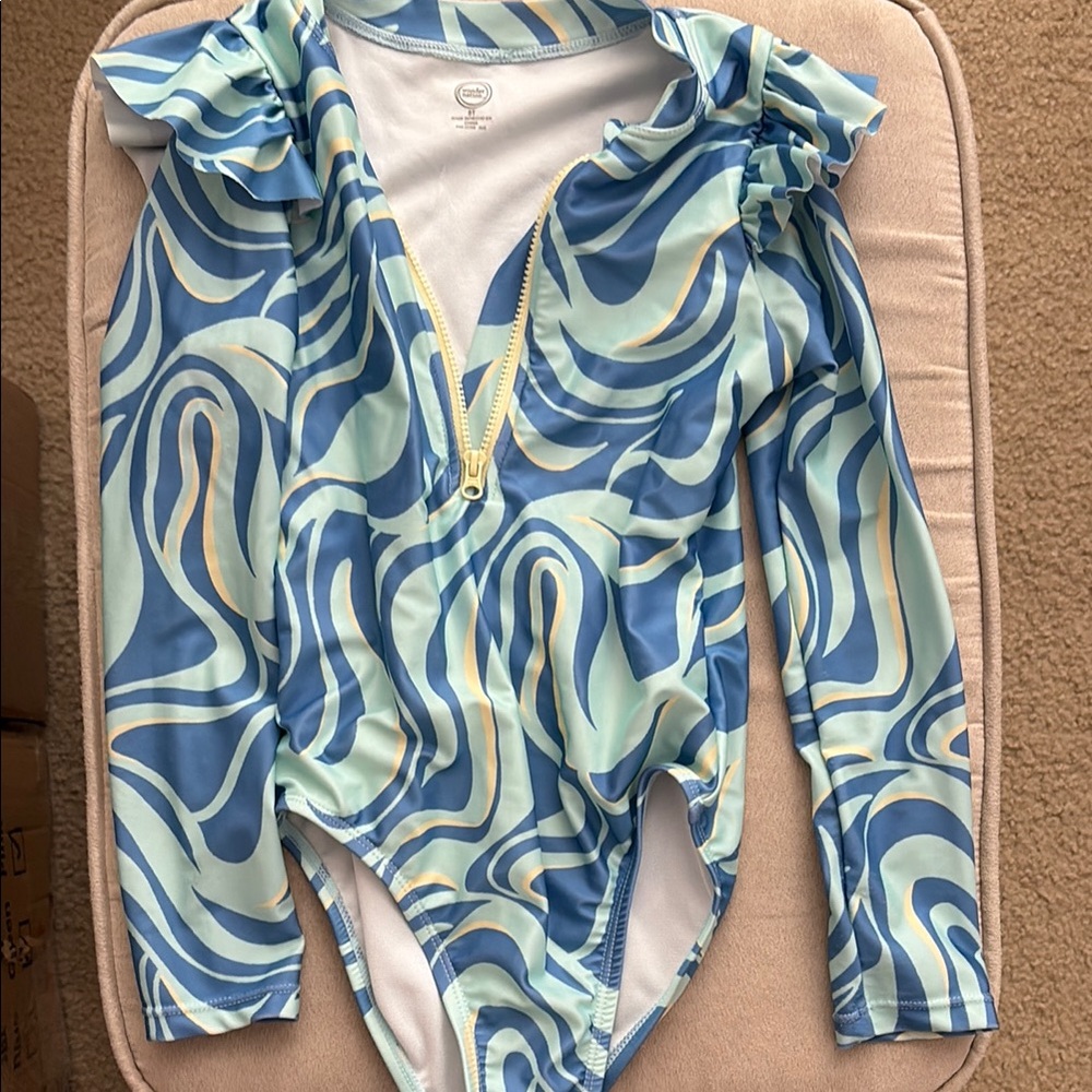 Blue and White Swirl Pattern Bodysuit